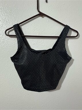 Zyia Active Girls Night Out Sports Bra Black Silver Dots Luxe Crop Tank Sz Med